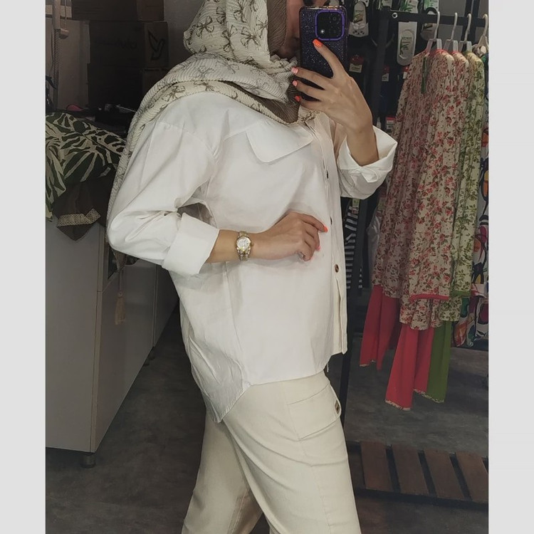 شومیز زنانه خنک کتان تک لبه جیب