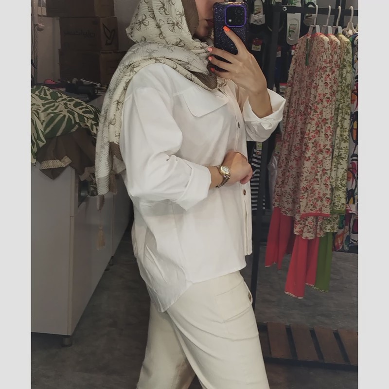 شومیز زنانه خنک کتان تک لبه جیب