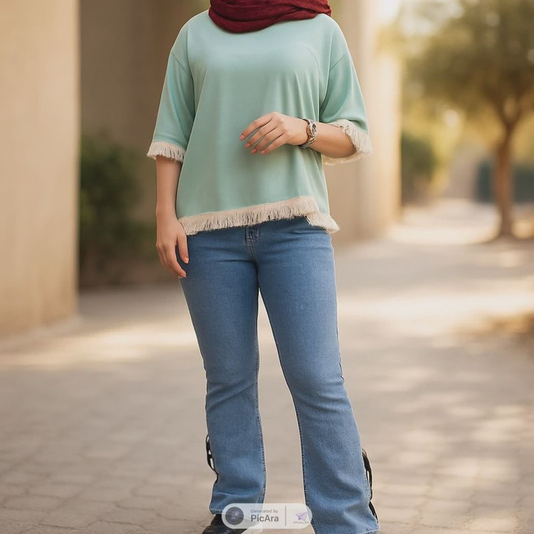 شلوار زنانه جین دمپا بوتکات ریش ریش